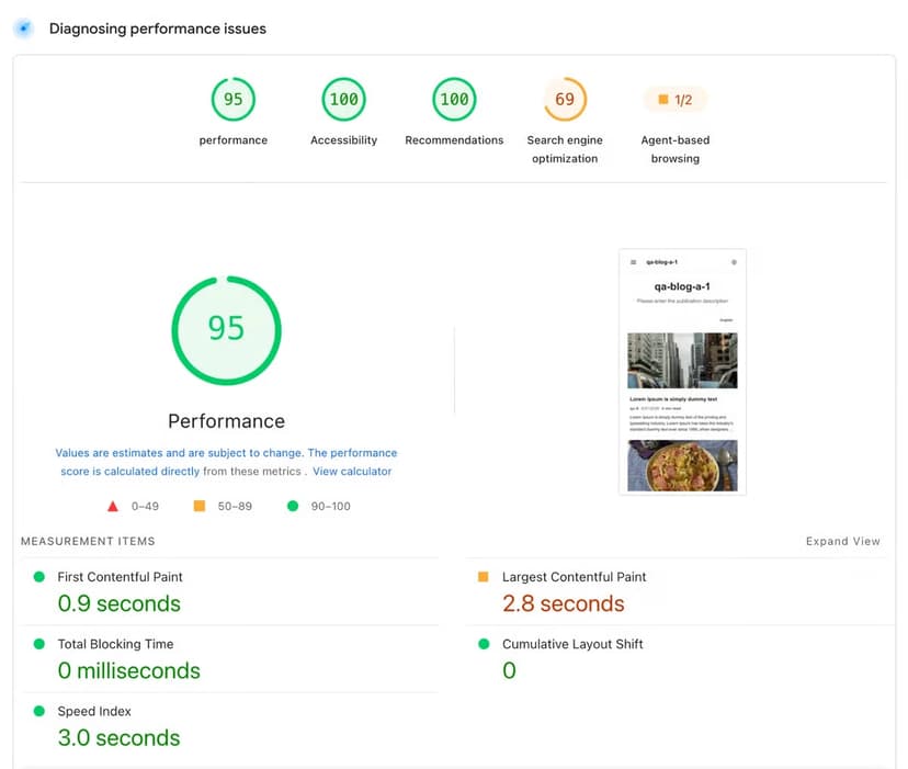 PageSpeed Insights screenshot of Bloffy built with Next.js